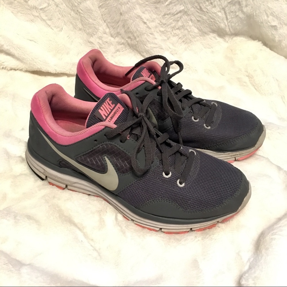 Nike Pink & Gray Lunarfly 4 Running Sneakers